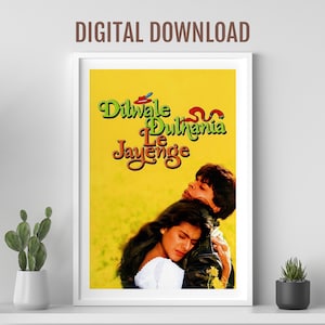 Cartel de la película DDLJ, arte Desi Wall, cartel de la película de Bollywood, Dilwale Dulhaniya Le Jayenge, cartel retro de Bollywood, cartel de la película india, SRK