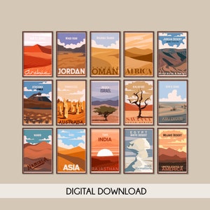 Retro desert travel posters, Set of 16 desert posters, Vintage desert posters, desert wall art, travel wall art print, travel poster set
