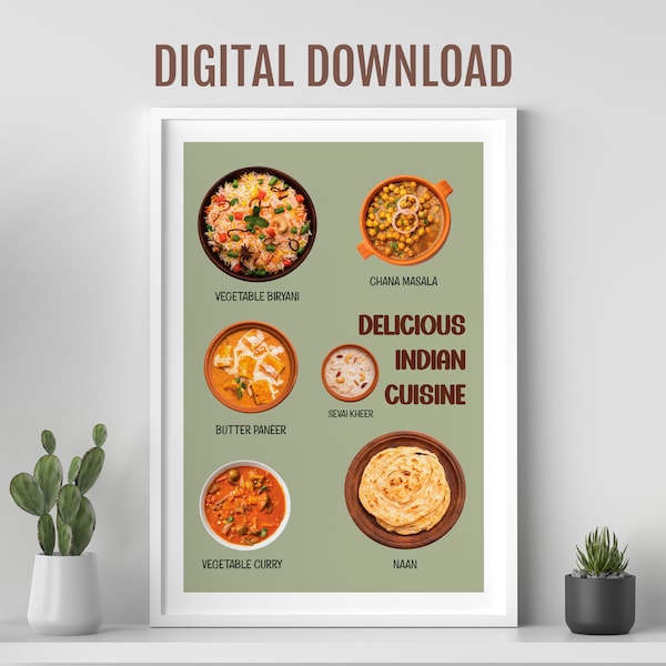 Indian food poster, Assorted Indian cuisine, Desi Indian food art, Asian food art, Desi wall art, Kitchen wall art, Restaurant decor