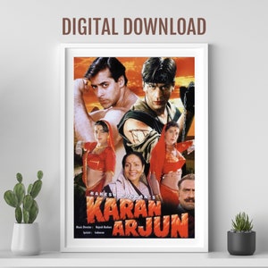 Karan Arjun movie poster, Desi Wall art, Bollywood movie poster, retro Bollywood poster, Indian film poster, Iconic movie, Salman Khan, SRK