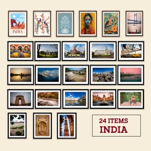 Set of 24 Indian posters, Colourful Indian photos, Living room decor, Gallery wall set, Poster bundle, Travel wall art print Taj Mahal print