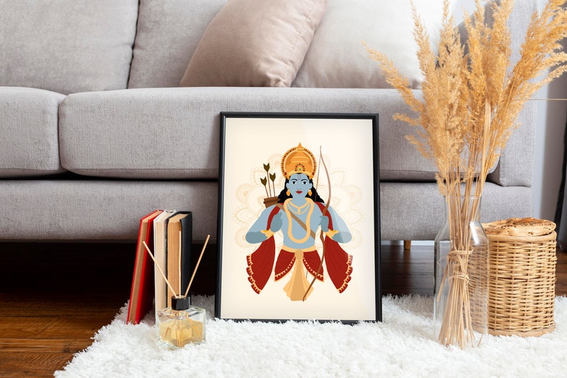 Lord Rama Digital Print, Hindu God Poster, Meditation Wall Art, Hindu ...