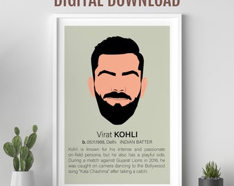 Poster Virat Kohli Cricket, arredamento sportivo indiano, regalo per gli amanti del cricket, poster pop art, poster di celebrità, giocatore della squadra di cricket indiana