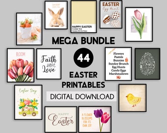 Easter printable wall art, Set of 44 Easter prints, Easter home decor, Easter Mega Bundle, Easter gallery wall set, Spring home decor,