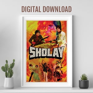 Sholay Filmplakat, Desi Wandkunst, Bollywood Filmplakat, indischer Film, Retro Bollywood Plakat, Amitabh Bachchan, indisches Filmplakat