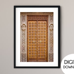Puerta de madera, puerta Boho, impresión de Jaisalmer, cartel de Rajasthan, impresión de la India, foto de arte de la pared de la India, arte de la pared de la foto, cartel retro de la ciudad india