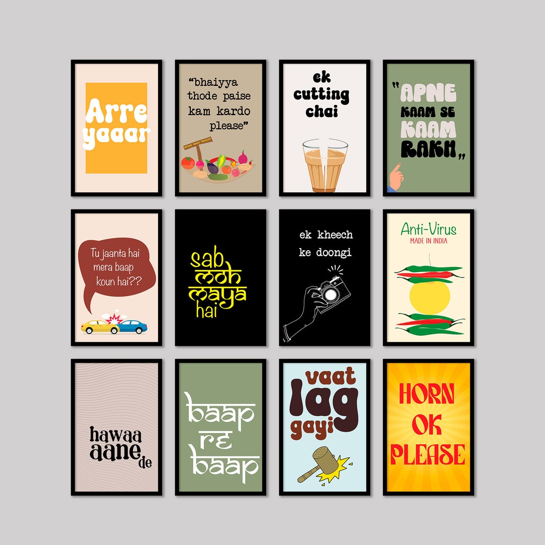 Colourful Indian Culture Phrases Set Of 12 Indian Wall Art Hindi colourful-indian-culture-phrases-set-of-12-indian-wall-art-hindi