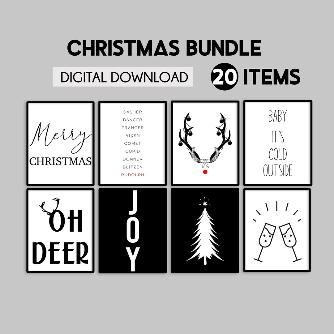 Christmas Gallery Wall Set, Minimal Christmas Home Decor, Christmas