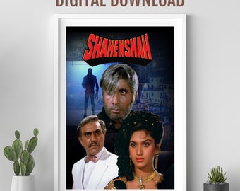 Shahenshah movie poster, Desi Wall art, Bollywood movie poster, retro Bollywood poster Indian film poster, Amitabh  Bachchan, desi wall art
