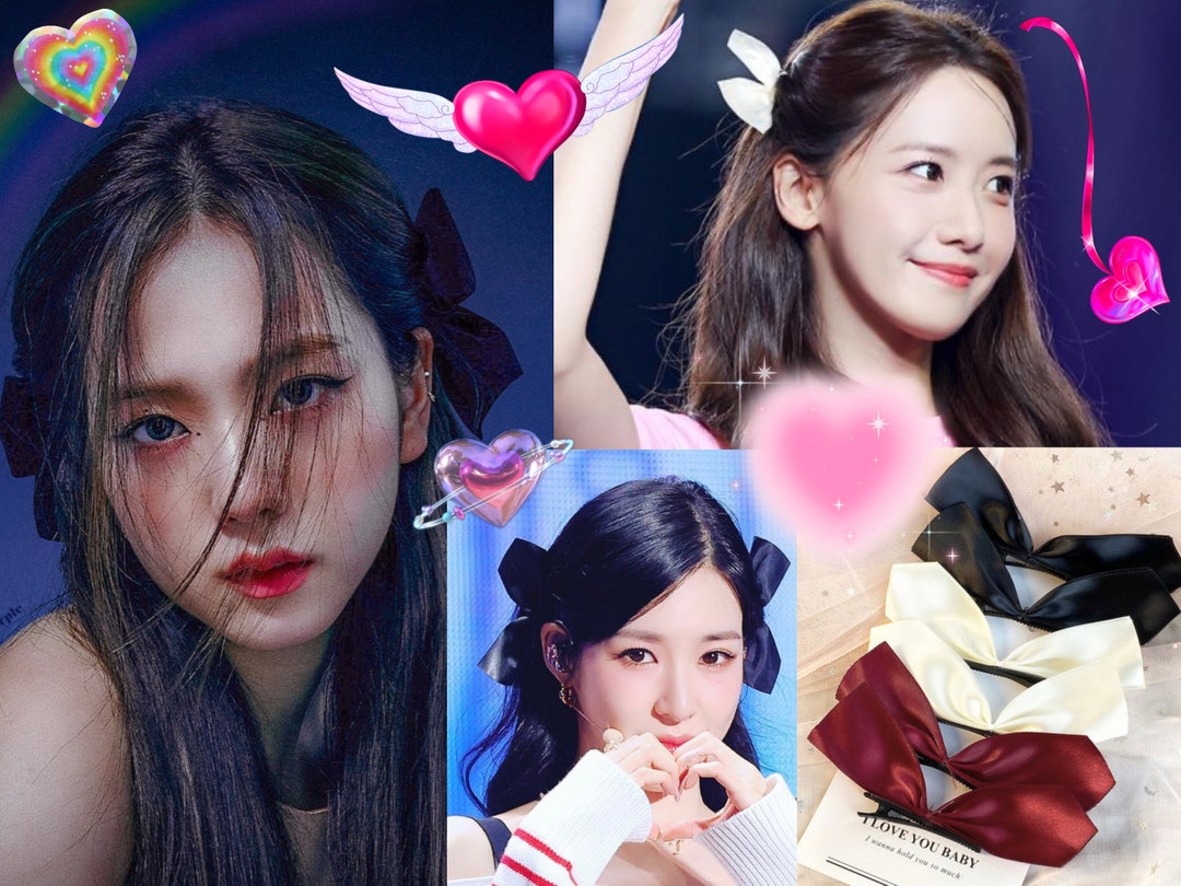 KPOP Style Satin Hair Bows pair of 2 Korean Fashion Kpop Accessories KPOP Jisoo Barrettes SNSD