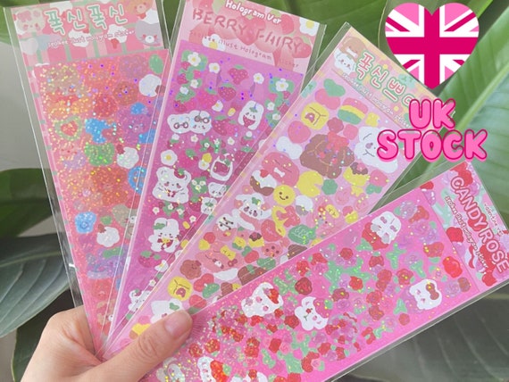 4 Sheets Ribbon Strawberry Korean Deco Stickers Set DIY Colorful