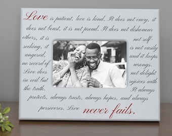 Bridal Shower Gift | Wedding Frame | Valentine Gift | Love is Patient | 5th Anniversary | Love Never Fails