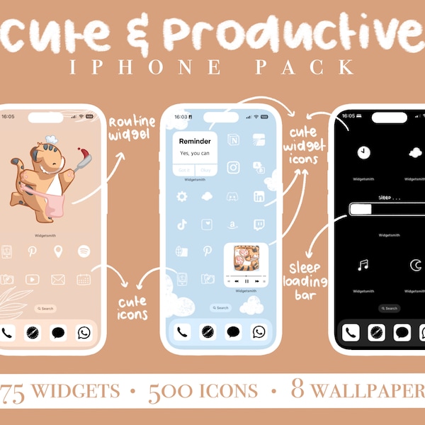 ULTIMATE Complete Cute Tiger iPhone Set Up Pack - 175+ widgets - 500+ icons - 8 wallpapers