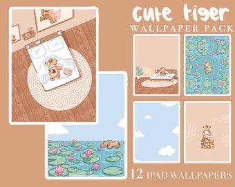 Set of 12 Cute Tiger iPad wallpapers - Digital Pastel aesthetic downloads for lock screen and home screen