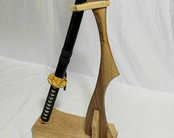 Supporto verticale per katana in noce fatto a mano: espositore per spade