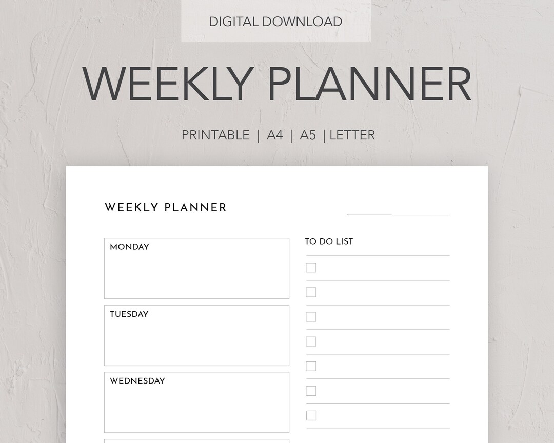 Printable Minimal Weekly Planner Insert Minimalist Planner Etsy