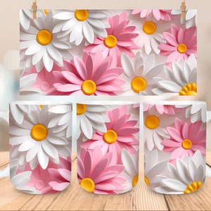 3D Pink and White Daisy Flowers 15oz Coffee Mug Image for Sublimation
