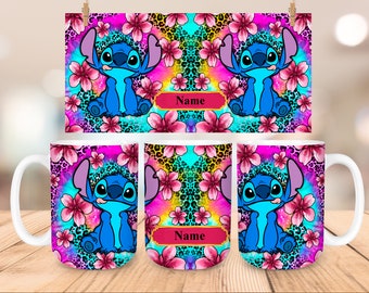 Stitch Flowers Mug Wrap - 11oz and 15oz - Personalized and plain Image - PNG Media File