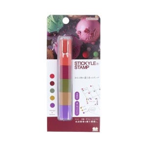 May include: A STICKYLE® STAMP set in a clear plastic package. The stamp has a stack of colours: red, burgundy, green, tan, and purple. The packaging includes Japanese text and images of ice cream. The product is designed for decoration.
