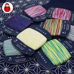 Daruma Sashiko Thread: Thin Weight Multi-Color Variegated Cotton (40m Carded)