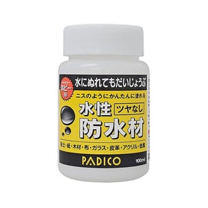 May include: A white plastic bottle with a white cap, labeled with Japanese text and the brand "PADICO". The label features the words "waterproof material" and "100ml". The bottle is designed for hobby use.