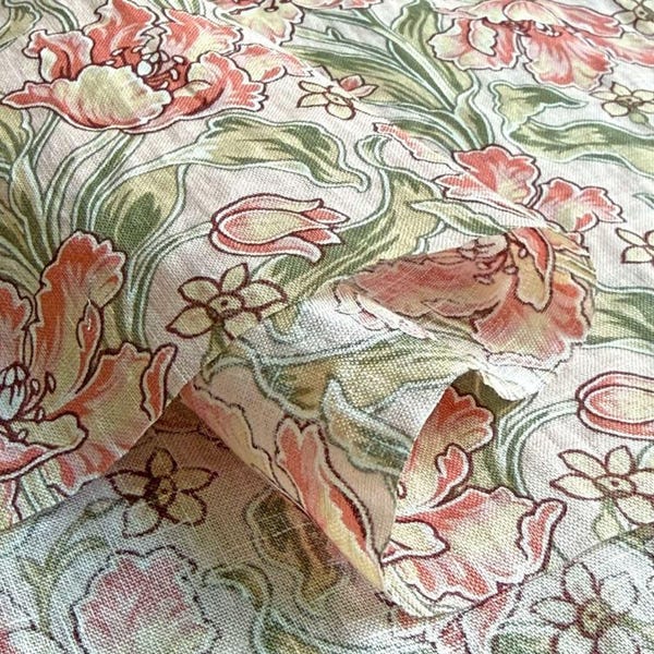 Liberty Japan Fabric, Flanders Linen, Archive Tulips, Pink Flowers