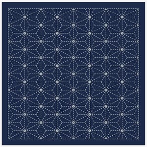 Daruma Sashiko Pre Printed Fabric Sampler, Navy Cotton, Asanoha Hemp Leaf Pattern