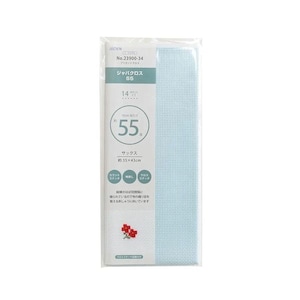 May include: A packaged cross-stitch fabric in a light blue and white grid pattern. The packaging includes Japanese text and a small illustration of red flowers. The fabric measures approximately 35cm x 43cm.