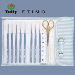 pre order** TULIP ETIMO Lavender Blue lace Crochet Hook set with stripe case - Golden Scissors