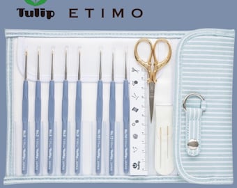 TULIP ETIMO ラベンダーブルーレース かぎ針セット ストライプケース