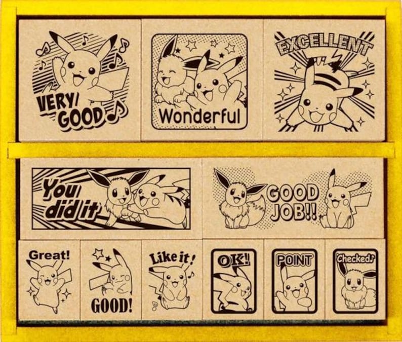 Pokemon Sticker Reward Pokémon Wooden Reward Stamps, Pikachu & Eevee (motivational Phrases ...