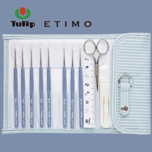 Pré-commande** TULIP ETIMO Ensemble de crochets en dentelle bleu lavande avec étui à rayures - Ciseaux argentés