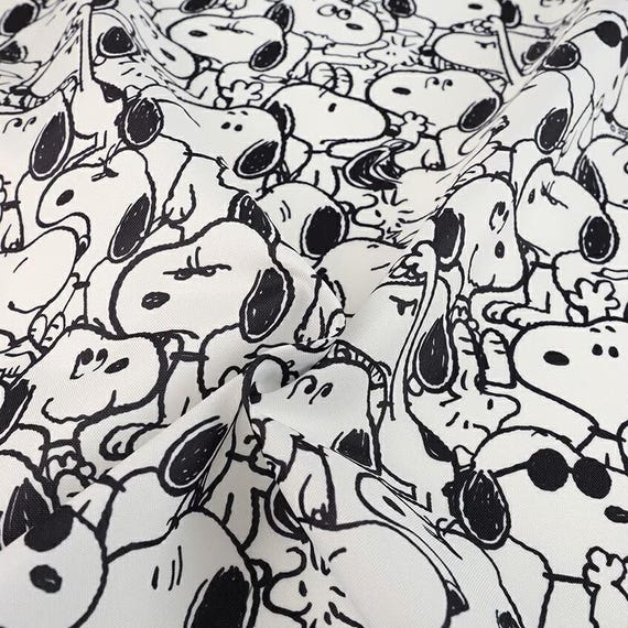 Japanese Fabric, Peanuts Snoopy Polyester Oxford in White, Faces