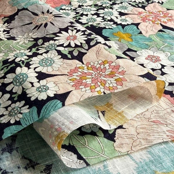 Liberty Japan Fabric, Limited Flanders Linen, Summers in the Sun, Mint Green and Pink