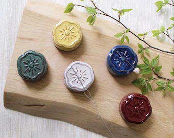 Cohana Japan Awaji Kawara Magnetic Needle Rest - Handcrafted Japanese Ceramic Sewing Tool with Needle Polisher