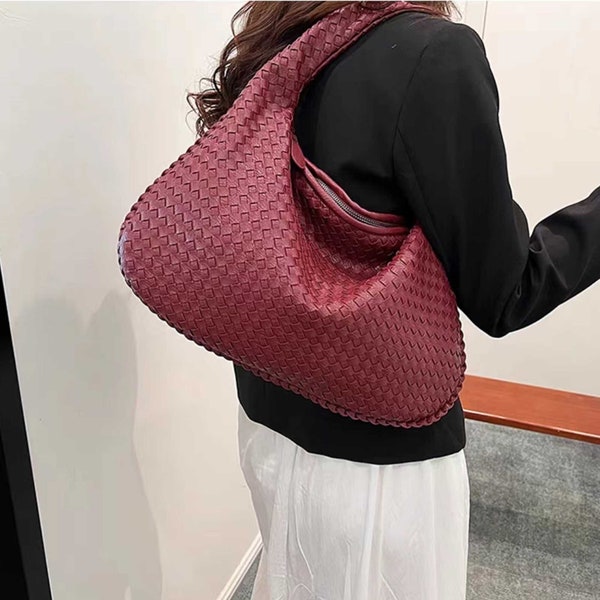 Bolso de bola de masa de cuero, bolso de hombro de cuero vegano, bolso tejido Kont, bolso tejido con nudo, bolso vintage, bolso de cuero, bolso hecho a mano, regalo para ella