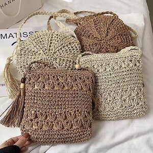 Handmade straw handbag, summer woman one shoulder woven bag, cute present accessories for woman, Round Straw Purse, gift for her