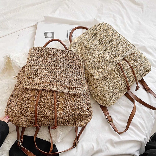 Straw Basket Backpack Etsy