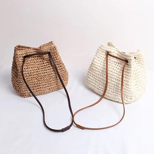 Handmade straw handbag, summer woman shoulder woven bag, beach tote bag, large capacity casual tote purses, beige Straw Purse, gift for her