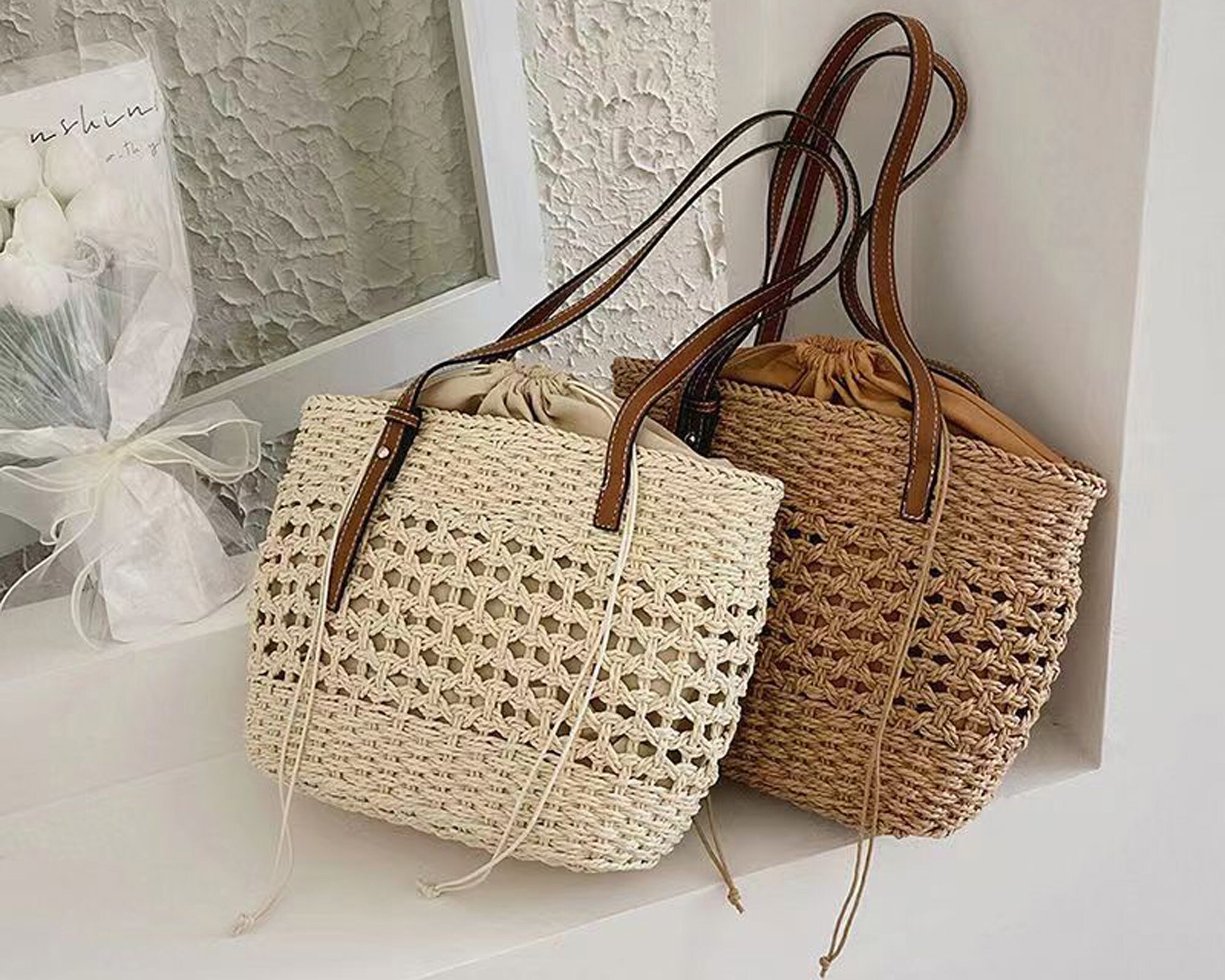 50 % OFF Straw Beach Bag With Leather Strap Straw Backpack Hipster Backpack  Boho Backpack -  Norway