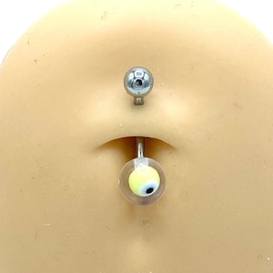 Clear Yellow Eyeball Belly Ring Belly Button Piercing Naval Body Jewelry Balls 316L Surgical Steel