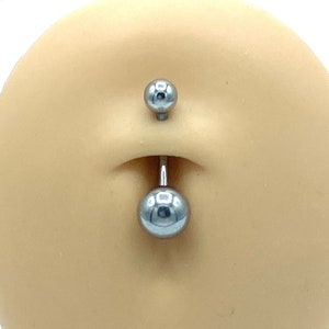 Metallic Silver Belly Ring Belly Button Piercing Naval Body Jewelry Balls 316L Surgical Steel