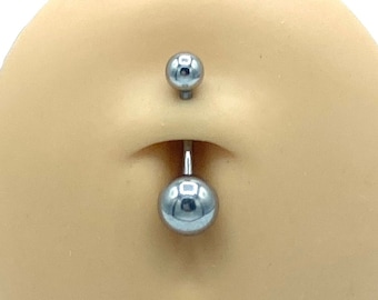Metallic Silver Belly Ring Belly Button Piercing Naval Body Jewelry Balls 316L Surgical Steel