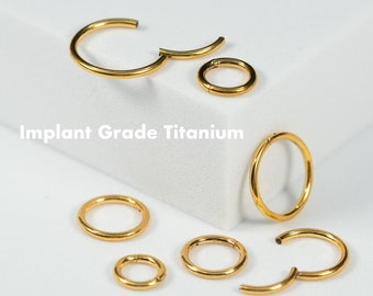 20G 18G 16G 14G Gold Clicker Hoop Earring Septum Ring Nose Cartilage Helix Daith Piercing Seamless Hinged Segment Implant Grade Titanium