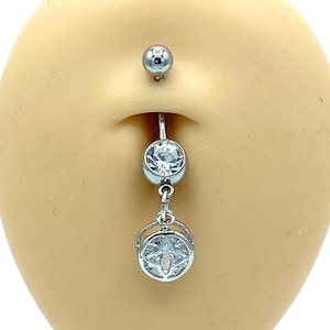 Silver Diamond Star Belly Ring Dangle Charm Belly Button Piercing Naval Body Jewelry Silver Balls 316L Surgical Steel