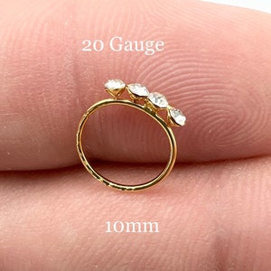 Thin Small Gold Open Nose Ring Adjustable Hoop CZ Diamonds Cartilage Earring Helix Ring Tragus Ring Nose Hoop 10mm 20G 20 Gauge