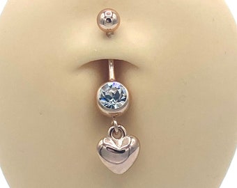 Oro Rosa Corazón CZ Diamante Anillo del Vientre Ombligo Piercing Cuerpo Naval Joyería 316L Acero Quirúrgico Colgante