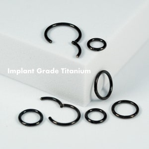 20G 18G 16G 14G Black Clicker Hoop Earring Septum Ring Nose Cartilage Helix Daith Piercing Seamless Hinged Segment Implant Grade Titanium