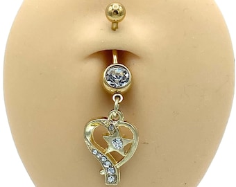 Oro Diamante Corazón Estrella Anillo vientre Colgante Encanto Ombligo Piercing Cuerpo Naval Joyería Bolas de Oro 316L Acero Quirúrgico