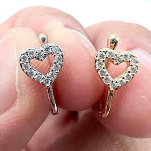 Heart Nose Cuff Diamond Fake Nose Ring No Piercing 24 KT Gold Filled and Sterling Silver Adjustable Clip On Jewelry